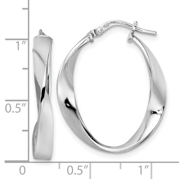 Leslie's Sterling Silver Rhod-plated Polished Oval Twisted Hoop Earrings - Image 4