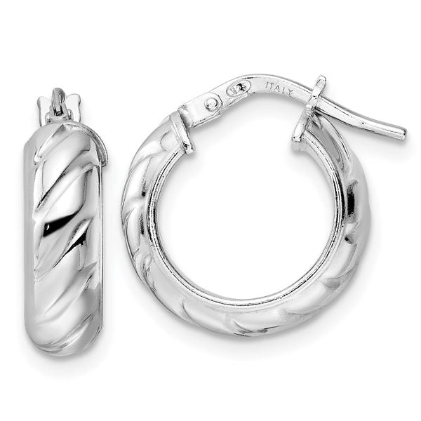 Leslie's Sterling Silver Rhod-plated Polished Textured Hoop Earrings