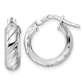 Leslie's Sterling Silver Rhod-plated Polished Textured Hoop Earrings