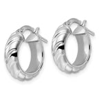 Leslie's Sterling Silver Rhod-plated Polished Textured Hoop Earrings - Image 2