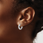 Leslie's Sterling Silver Rhod-plated Polished Textured Hoop Earrings - Image 3