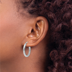 Leslie's Sterling Silver Rhod-plated Polished D/C Hoop Earrings - Image 3