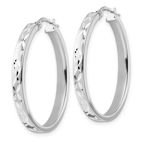 Leslie's Sterling Silver Rhod-plated Polished D/C Oval Hoop Earrings - Image 2