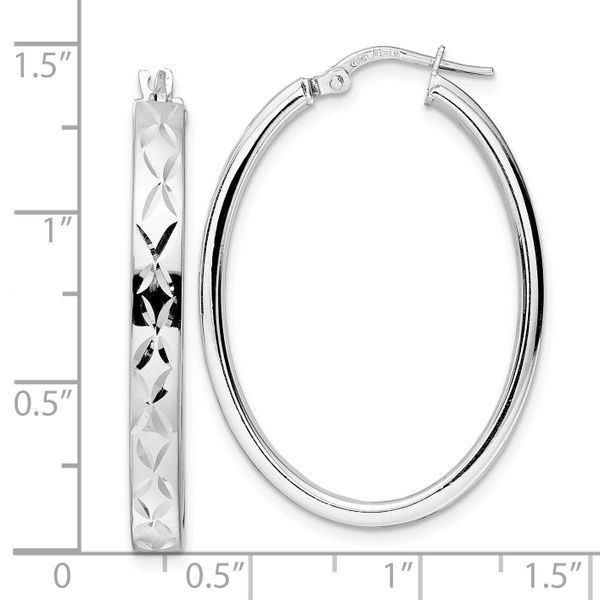 Leslie's Sterling Silver Rhod-plated Polished D/C Oval Hoop Earrings - Image 4