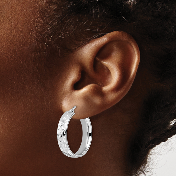 Leslie's Sterling Silver Rhod-plated Polished D/C Hoop Earrings - Image 3