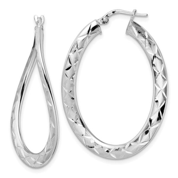 Leslie's Sterling Silver Rhod-plated Pol & D/C Curved Oval Hoop Earrings