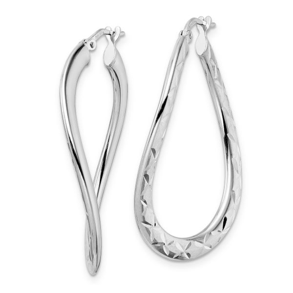 Leslie's Sterling Silver Rhod-plated Pol & D/C Curved Oval Hoop Earrings - Image 2