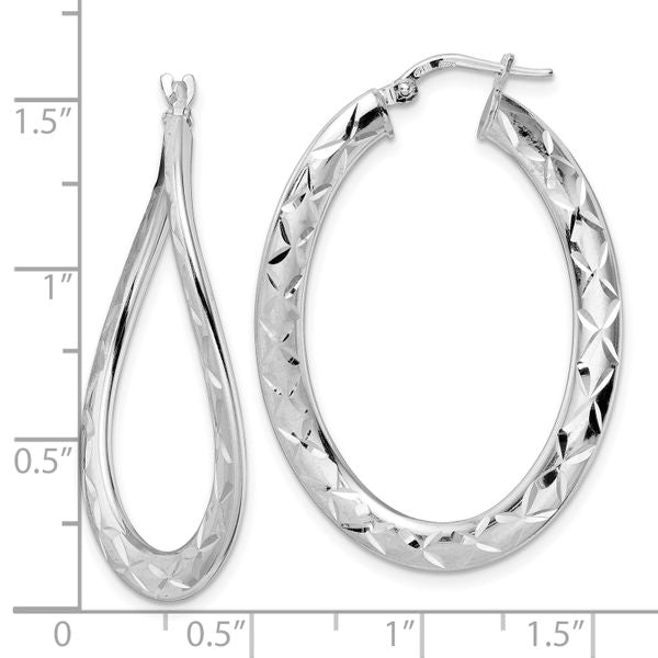 Leslie's Sterling Silver Rhod-plated Pol & D/C Curved Oval Hoop Earrings - Image 4