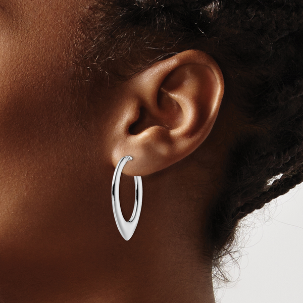 Leslie's Sterling Silver Rhod-plated Polished Oval Hoop Earrings - Image 3