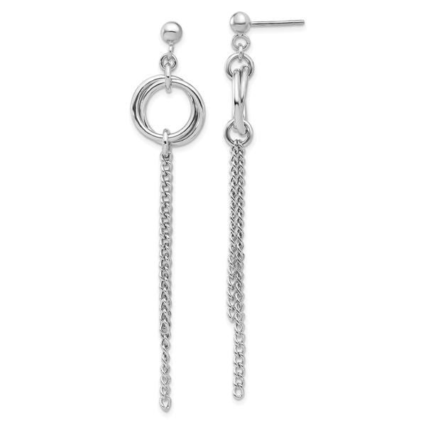Leslie's Sterling Silver RH-plated Polished Circle Drop Chain Post Earrings