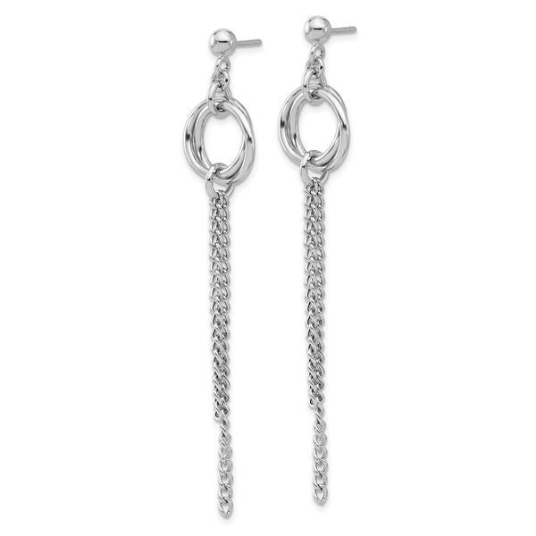 Leslie's Sterling Silver RH-plated Polished Circle Drop Chain Post Earrings - Image 2