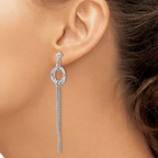 Leslie's Sterling Silver RH-plated Polished Circle Drop Chain Post Earrings - Image 3
