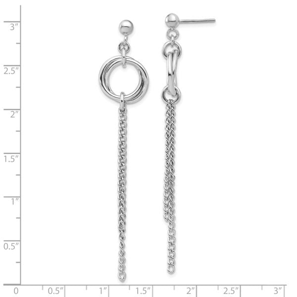 Leslie's Sterling Silver RH-plated Polished Circle Drop Chain Post Earrings - Image 4