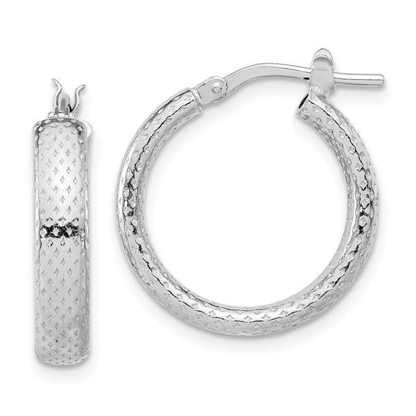Leslie's Sterling Silver Rhodium-plated Polished and Textured Hoop Earrings