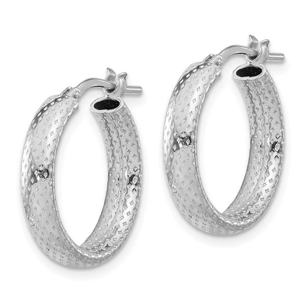Leslie's Sterling Silver Rhodium-plated Polished and Textured Hoop Earrings - Image 2