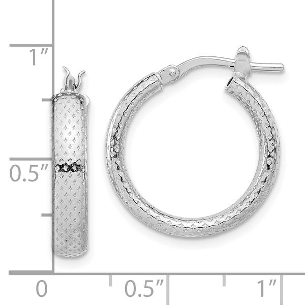 Leslie's Sterling Silver Rhodium-plated Polished and Textured Hoop Earrings - Image 4