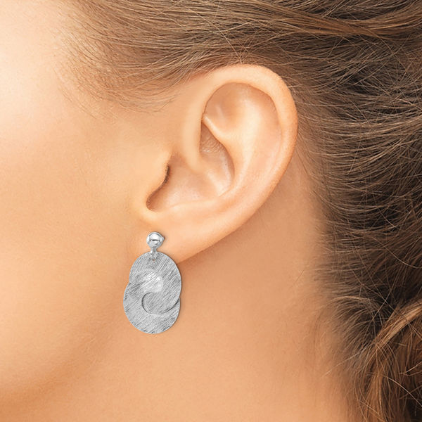 Leslie's Sterling Silver Rhodium-plated Etched Circles Dangle Earrings - Image 3