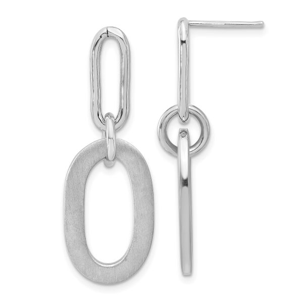 Leslie's Sterling Silver Rh-plated Polished and Satin Oval Dangle Earrings