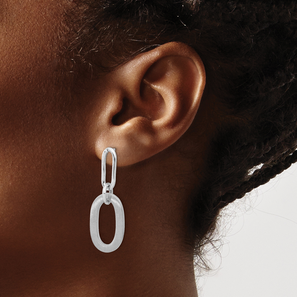 Leslie's Sterling Silver Rh-plated Polished and Satin Oval Dangle Earrings - Image 3