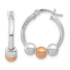 Leslie's Sterling Silver Rhodium-plated and Rose-tone Beaded Hoop Earrings