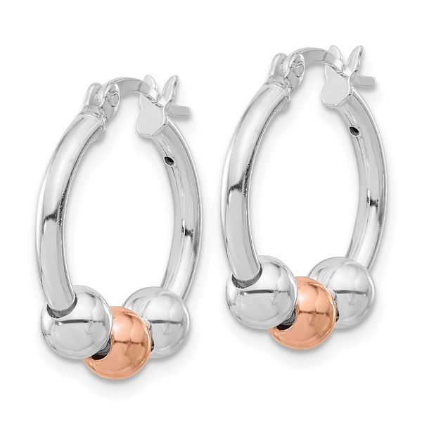 Leslie's Sterling Silver Rhodium-plated and Rose-tone Beaded Hoop Earrings - Image 2