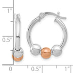 Leslie's Sterling Silver Rhodium-plated and Rose-tone Beaded Hoop Earrings - Image 4