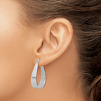 Leslie's Sterling Silver Rhodium-plated Textured Hoop Earrings - Image 3