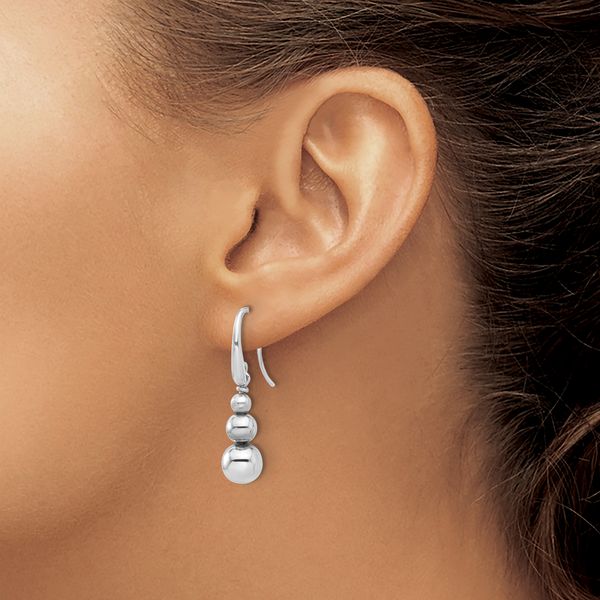Leslie's SS Rh-plated Polished Beads Shepherd's Hook Dangle Earrings - Image 3