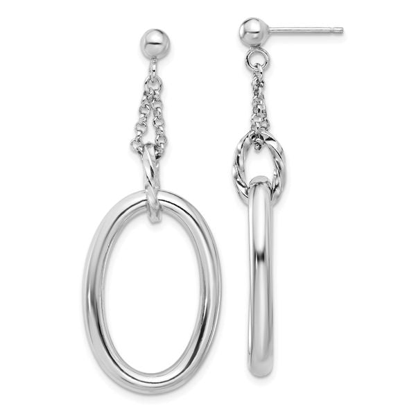 Leslie's Sterling Silver Rh-plated Oval Post Dangle Earrings