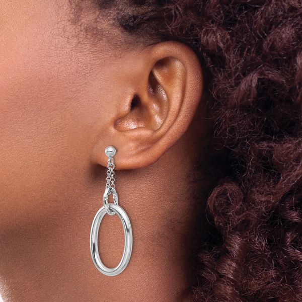 Leslie's Sterling Silver Rh-plated Oval Post Dangle Earrings - Image 3