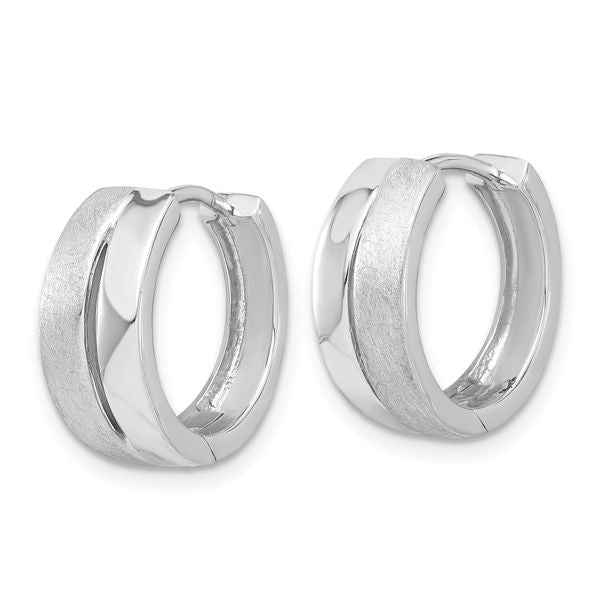 Leslie's Sterling Silver Rhodium-plated Satin and Polished Hinged Hoop Earr - Image 2