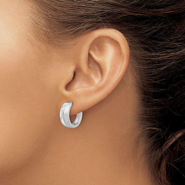 Leslie's Sterling Silver Rhodium-plated Satin and Polished Hinged Hoop Earr - Image 3