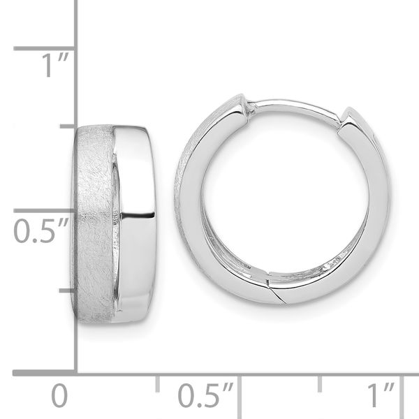 Leslie's Sterling Silver Rhodium-plated Satin and Polished Hinged Hoop Earr - Image 4