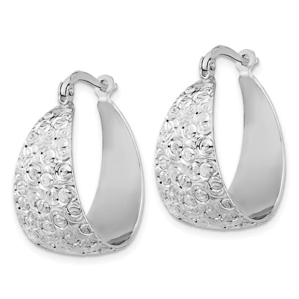 Leslie's Sterling Silver Rhodium-plated Textured Hoop Earrings - Image 2