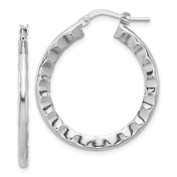 Leslie's Sterling Silver Rh-plated Polished/Hammered Hoop Earrings
