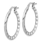 Leslie's Sterling Silver Rh-plated Polished/Hammered Hoop Earrings - Image 2