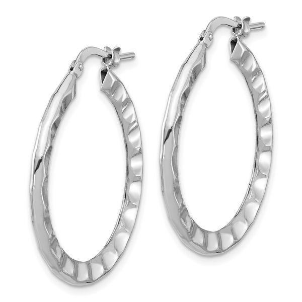 Leslie's Sterling Silver Rh-plated Polished/Hammered Hoop Earrings - Image 2