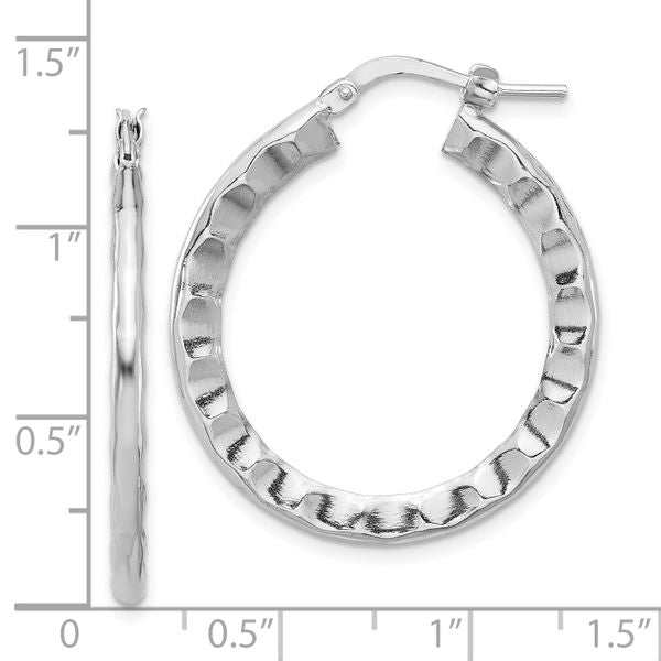 Leslie's Sterling Silver Rh-plated Polished/Hammered Hoop Earrings - Image 4