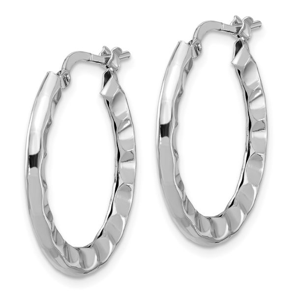 Leslie's Sterling Silver Rh-plated Polished/Hammered Hoop Earrings - Image 2