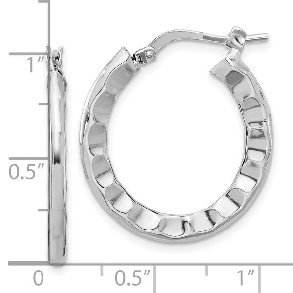 Leslie's Sterling Silver Rh-plated Polished/Hammered Hoop Earrings - Image 4