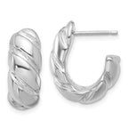 Leslie's Sterling Silver Rh-plated Polished/Grooved Hollow J-Hoop Earrings