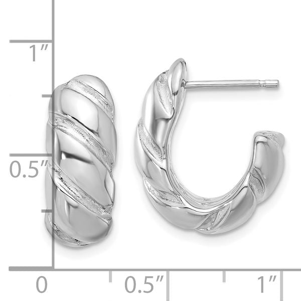 Leslie's Sterling Silver Rh-plated Polished/Grooved Hollow J-Hoop Earrings - Image 4