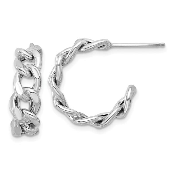 Leslie's Sterling Silver Rh-plated Polished Curb Chain Post C-Hoop Earrings