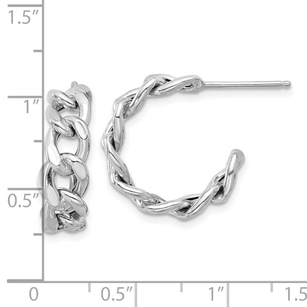 Leslie's Sterling Silver Rh-plated Polished Curb Chain Post C-Hoop Earrings - Image 4