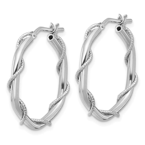 Leslie's Sterling Silver Rh-plated Polished/Textured/Twisted Hoop Earrings - Image 2