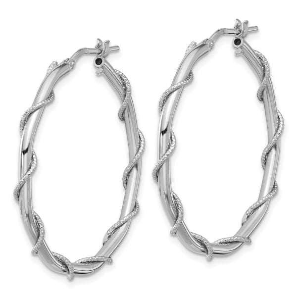 Leslie's Sterling Silver Rh-plated Polished/Textured/Twisted Hoop Earrings - Image 2