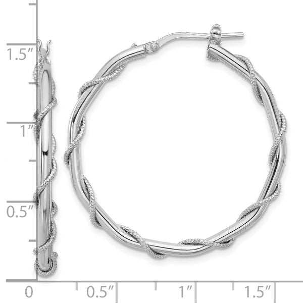 Leslie's Sterling Silver Rh-plated Polished/Textured/Twisted Hoop Earrings - Image 4