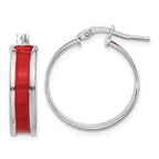 Leslie's Sterling Silver RH-plt Polished Red Enamel Round Hoop Earrings