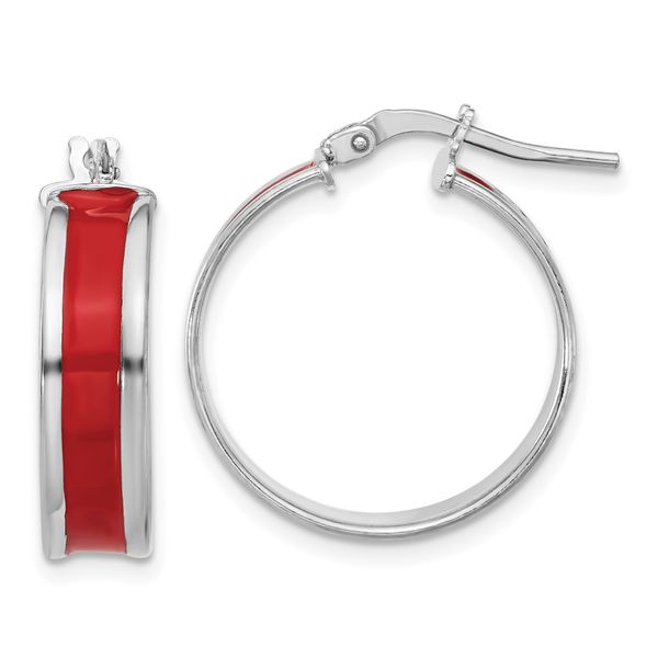 Leslie's Sterling Silver RH-plt Polished Red Enamel Round Hoop Earrings