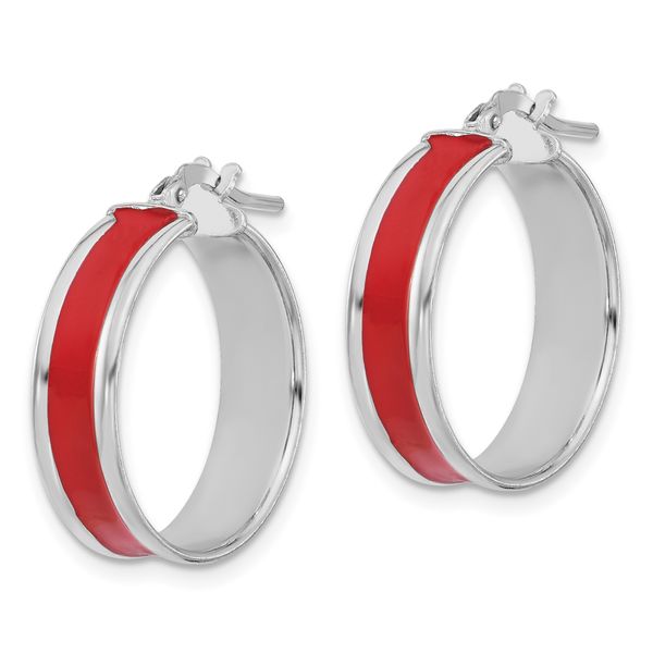 Leslie's Sterling Silver RH-plt Polished Red Enamel Round Hoop Earrings - Image 2